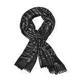 Calvin Klein Women's Abstract Swirl Metallic Scarf with Eyelash Fringe, Black, One Size