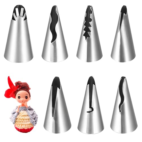 7Pcs Piping Nozzles for Wilton Piping Nozzles, Stainless Steel Piping Tips, Piping Set for Drawing Different Patterns, Durable Piping Nozzle for Designing Cake Frill for Decorating Cakes, Desserts