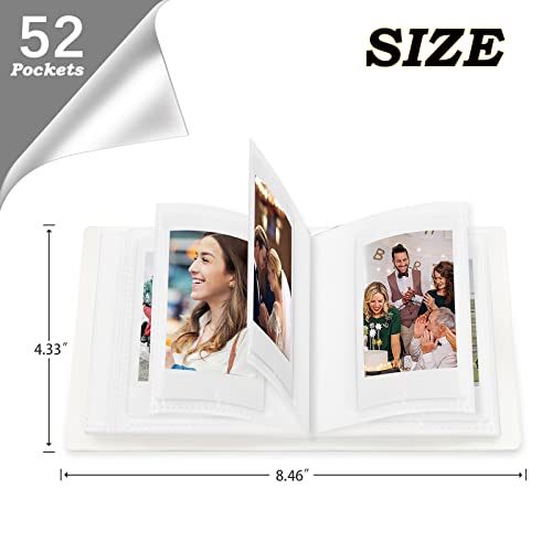 52 Taschen Mini-Fotoalbum für Fujifilm Instax Mini 12 11 9 90 8 7s 40, passend für Polaroid Snap/Z2300/SocialMatic Sofortbildkameras & Zip Sofortdrucker (1 Pack, Weiß)