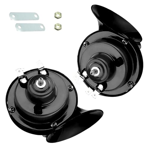 icykale 2 PCS 300DB Super Loud Train Horn, 12V Waterproof Electric Snail Double Horn, Universal Car Snail Horn Replacement Kit, for Motorcycle, Truck, Sedans (Black)