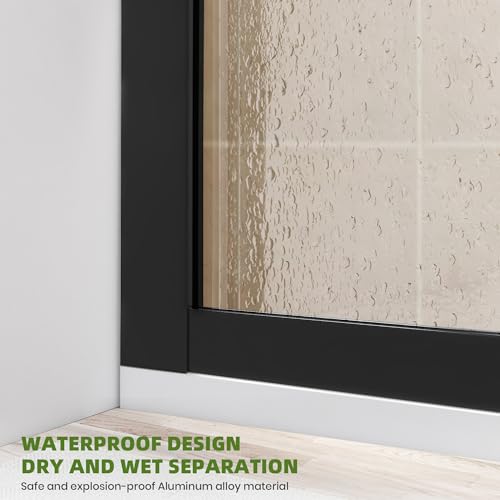 Shower Glass Door 32W*78H Inch, Bathroom Semi-Framed Fixed Shower Glass Panel Door, 5/16\"(8MM) Thick Clear Tempered Glass Door, Matte Black