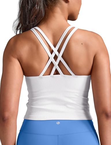 Image of HeyNuts Zeal Bras Longline Ribbed Medium Support Sports Bras, Crisscross Back Tank Tops with Removable Pads A-D Cups
