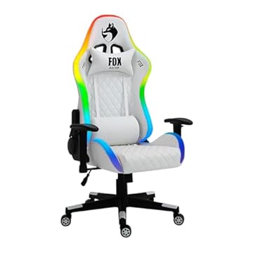 Cadeira Gamer Fox Racer até 130kgs com RGB e Iluminação LED com almofadas Reclinável Branco
