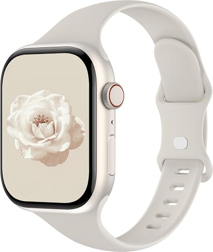 Image of Thin Silicone Band Compatible with Apple Watch 41mm 38mm 40mm 46mm 45mm 42mm 44mm, Slim Narrow Replacement Sport Strap Wristband for iWatch Series 11 10 9 8 7 6 5 4 SE Ultra 3 2 1 Women Men