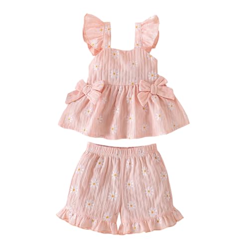 UUAISSO Ropa Verano Para Niña Linda Blusa con Volantes y Margaritas Pantalones Cortos Conjunto de Conjuntos Para Niña Pequeña rosa 18 24 meses