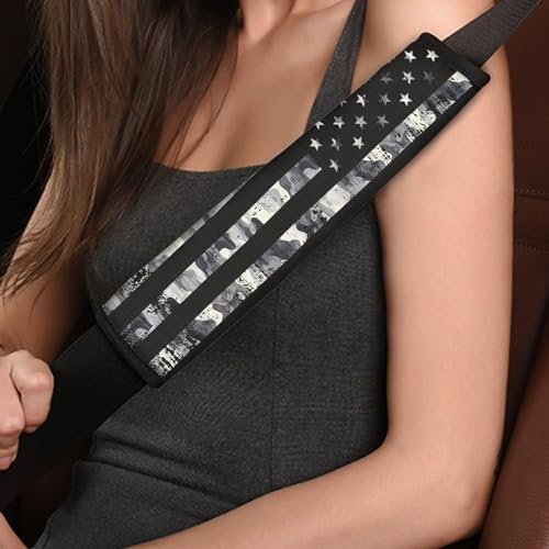 Image of AFPANQZ Grey Flag Print Car Seat Belt Cover Cushion Universal Fit Two-Packs Automotive Seat Belt Pillow for Kids Shoulder Straps Pads Covers Universal Fit for Truck Vans Sedans SUVs