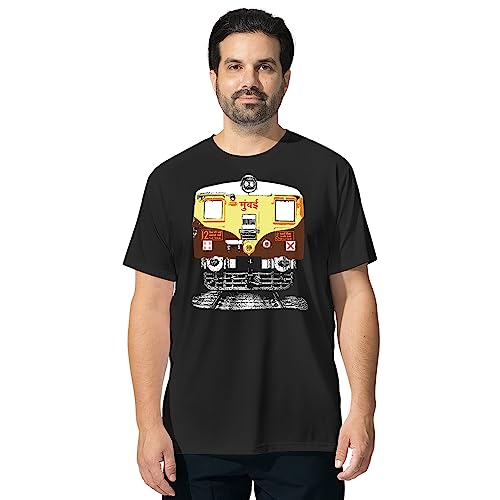 Image of Mumbai Train Unisex Men /Women Regular Fit Cotton Black T-Shirt