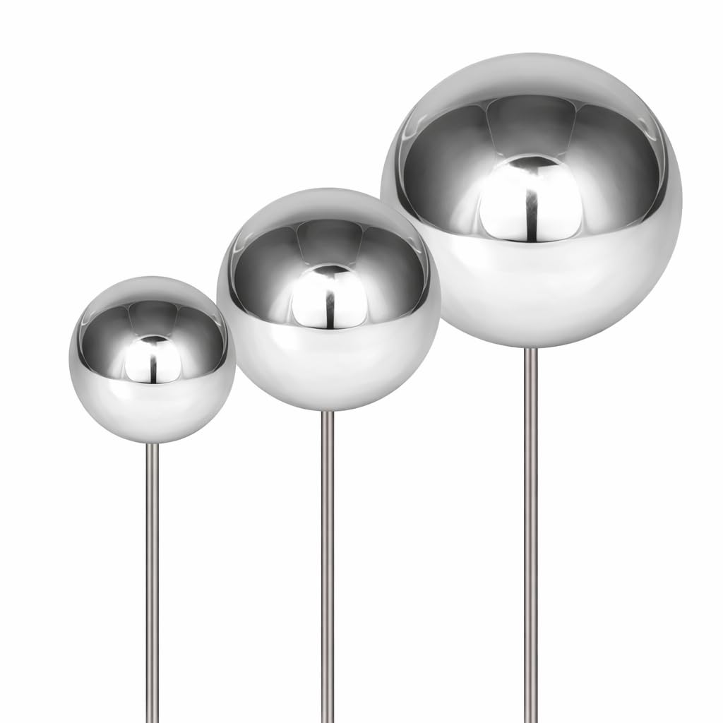 Edelstahlkugel am Stab 90-110 cm Höhe (Set 1 : je 1 x 100mm, 130mm, 180mm)