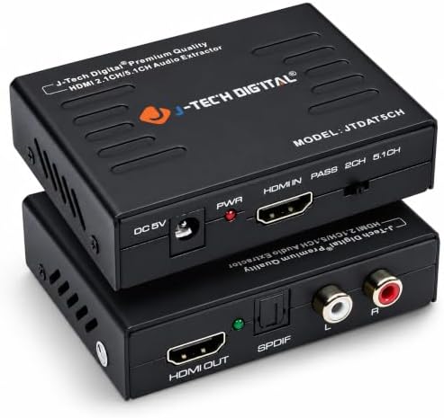 J-Tech Digital HDMI to HDMI ARC Adapter with CEC and Optical TOSLINK Audio Output, 5.1 Channel, Black