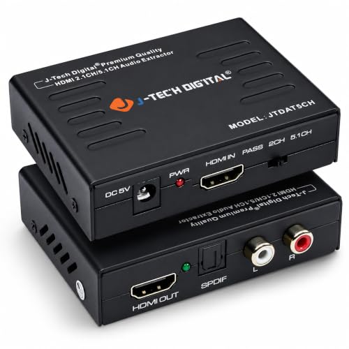 J-Tech Digital Premium Quality 4k HDMI to HDMI + Audio (SPDIF + RCA Stereo) Audio Extractor Converter (JTDAT5CH)