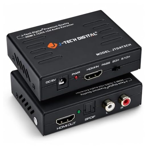 J-Tech Digital Premium Quality 1080P HDMI to HDMI + Audio (SPDIF + RCA Stereo) Audio Extractor Converter (JTDAT5CH)