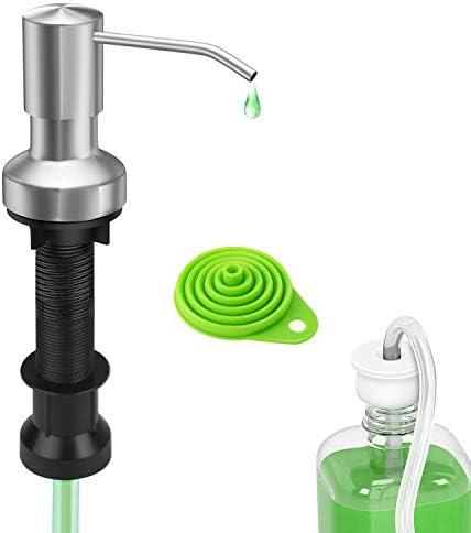 Kitchen Sink Soap Dispenser Brushed Nickel Countertop Soap Dispenser Pump with 47" Extension Tube kit and 17 oz Bottle,Collapsible Funnel