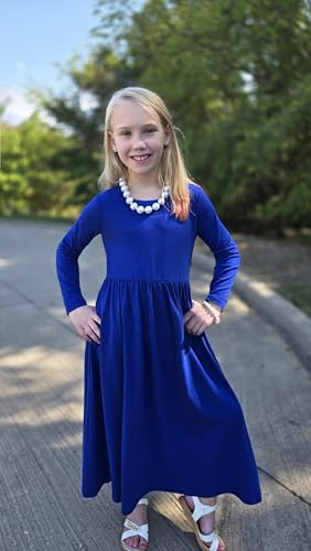 Image of Arshiner Girls Maxi Dress Long /Short Sleeve Casual Holiday Dress with Pockets for 5-13 Years