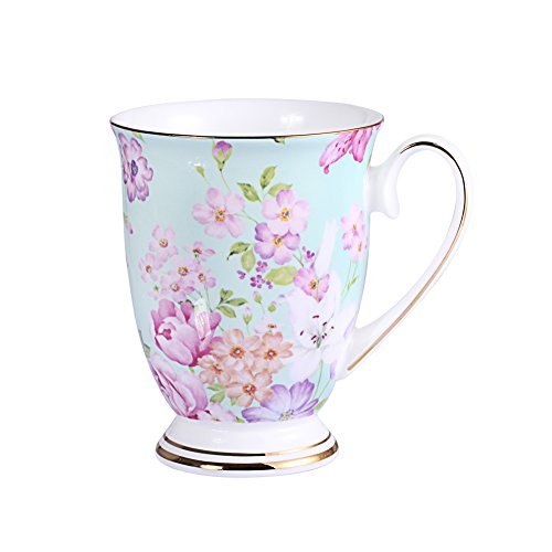 AWHOME Royal Bone China Coffee Mug Assorted Colors Tea Cup 11 oz (1, Green)