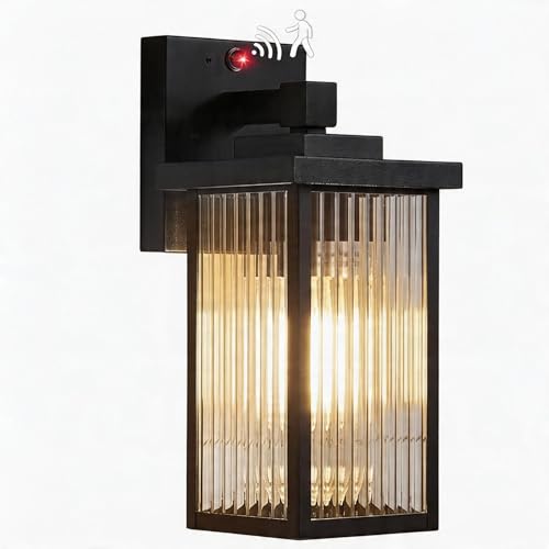 Image of Outdoor Motion Sensor Lights, Dusk to Dawn Outdoor Wall Light Fixtures, Waterproof Exterior Lighting for Front Porch, Garage, Entryway, Yard, House (Black)