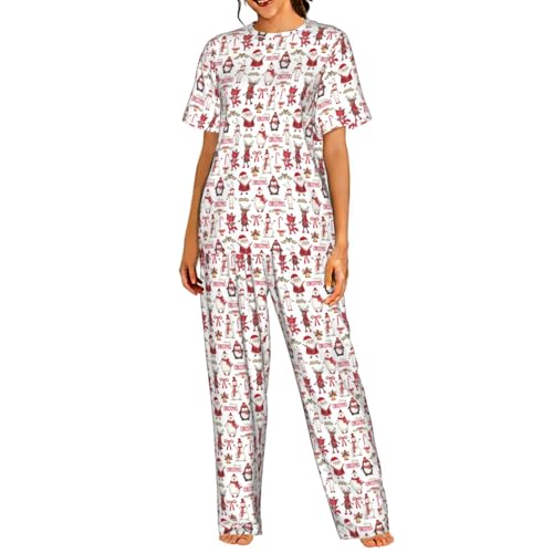 Pyjama court Père Noël pour femme en tissu léger
