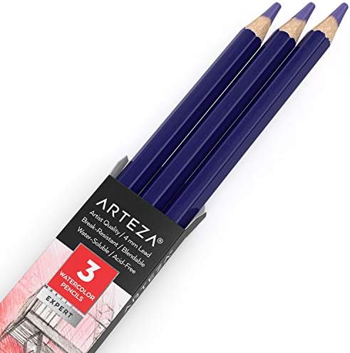 ARTEZA Professional Watercolour Pencils, Pack of 3, A154 Koala Gray, Water-Soluble Pencils for Colouring, Blending, Layering & Watercolour Techniques