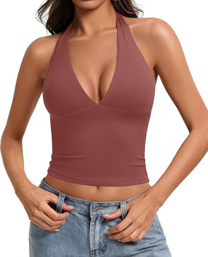 Image of Avidlove Women's Halter Top Deep V Going Out Tops Double Lined Sexy Backless Summer Crop Tank Top