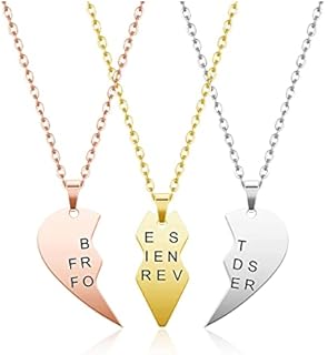 PiercingJak 3pcs Personalized Best Friends Forever BFF Necklace Stainless Steel Engraved Puzzle Heart Friendship Pendant Custom Name Matching Heart Necklaces Gift Set