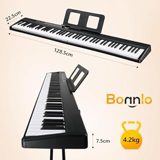 Bonnlo Portable Piano Keyboard 88 Keys Folding Piano Keyboard, Eletric Piano with Dual Bluetooth, Headphones, Piano Bag - Black for Beginner & Creater