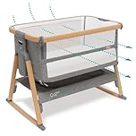 Tutti Bambini CoZee® Breeze PLUS - Extra Breathable Next To Me Crib & Standalone Baby Cot with Larger Mesh Side Windows, Easy Fold, with Mattress (0-6 months) - Oak/Charcoal