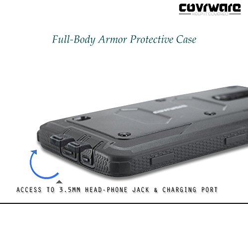 Covrware Aegis Series Case For Lg K7 / Tribute 5 / Escape 3 / Treasure/Phoenix 2, Heavy Duty Dual-Layer Full-Body W/Built-In Screen Protector Rugged Holster Armor Cover Belt Clip Kickstand, Black #TOP5