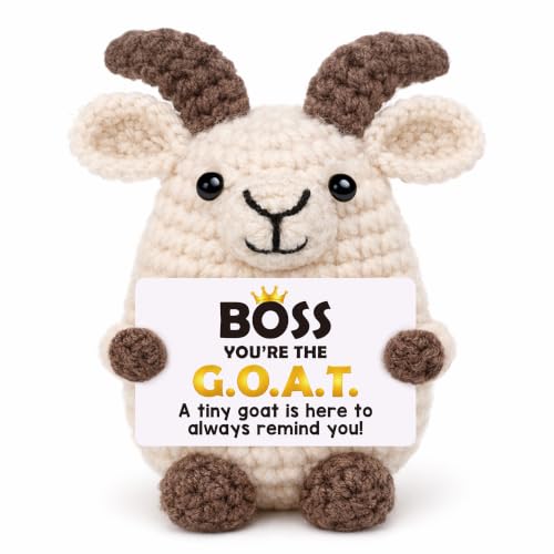 Bosses Day Gifts for Men Women Boss Day Gifts for Men Male Female Best Boss Lady Birthday Gift for Supervisor Manager Christmas White Elephant Boss's Thank You Gift for Leader Handmade Crochet Goat