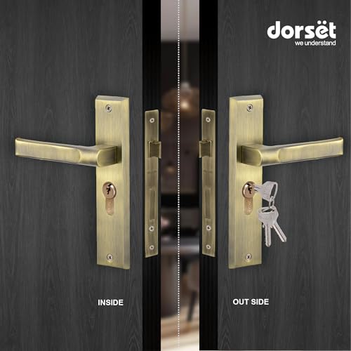 Image of Dorset Texa Mortise Lock for Door - Both Side Key Cylinder, 60 mm | Texa Handle on Plate 8 inch - Lockset for Main Doors /Bedroom Doors | Antique Finish, 3 Keys - HLTEXPT