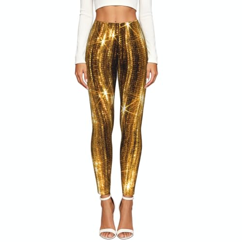 Leggings de compresión suave con estampado brillante dorado elegante 2