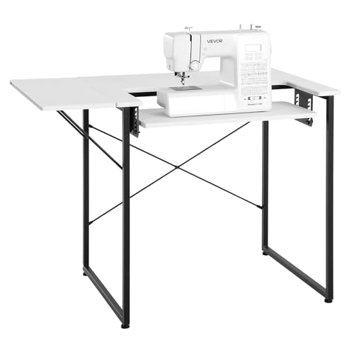 VEVOR Sewing Table, Multipurpose Sewing Machine Table with Drawers, Foldable Side Shelf, Adjustable Shelf, Steel Legs, Computer Desk for Home, Fashion Studio, Art Studio, Educational Institution
