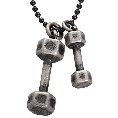 Handmade Pendant Necklace Sterling Silver Pendant Dumbbells On Ball Chain Necklace For Men Pendants For Men Dumbbell Chain Weight Lifter Body Builder Necklace Valentines Day Gift #TOP7