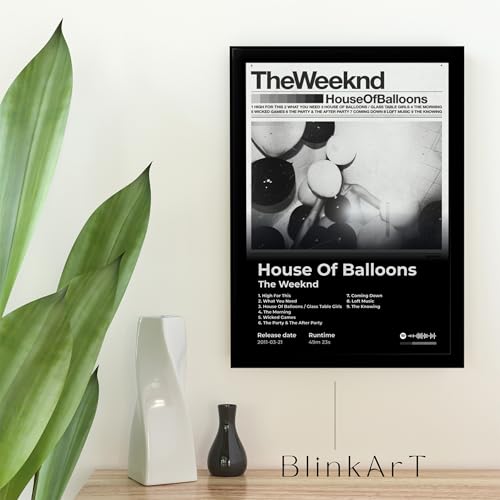 Image of BLINKART The Weekend - House of Balloons Wall Photo Frames | Wall Art for Bedroom, Living Room, Studio or Office | Album Cover Print with Spotify Song Link QR Code | Gift for Fans - 8x12 In