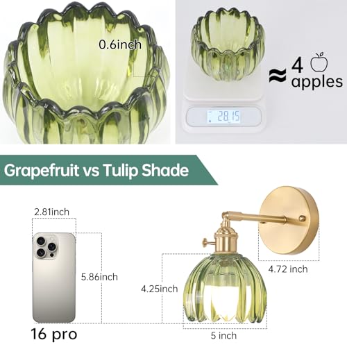 image for Shenmoyl Vintage Battery Operated Wall Sconce with Cute Green Tulip Gl
