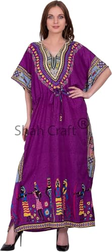 Image of Shah Crafts. Women Kaftan Dress Long Maxi Gown Casual Night Gown Beach Cover Ups Top Evening Dress Ladies Caftans Plus Size Tunic Color-Purple