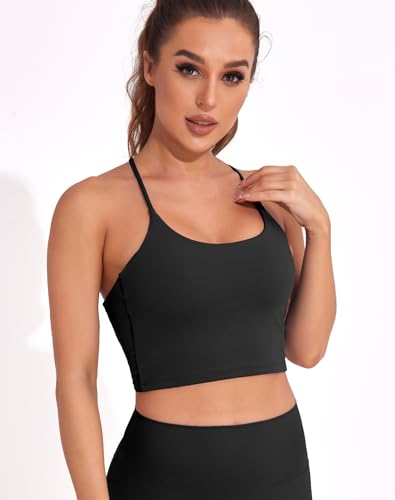 DaiLiWei Strappy Sports Bras for Women High Support Longline Open Back Workout Tops Padded Cross Yoga Crop Tank Built in Bra2
