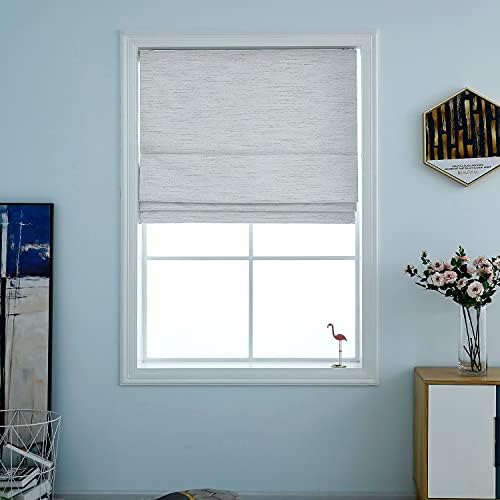 Belmar Washable Cordless 100% Blackout Woven Fabric Roman Shades for Windows Pull-Down Blind for Home, Bedroom, Living Room, Kitchen, Two Tone Color, Textured Jacquard, 34x64 inches, Stone
