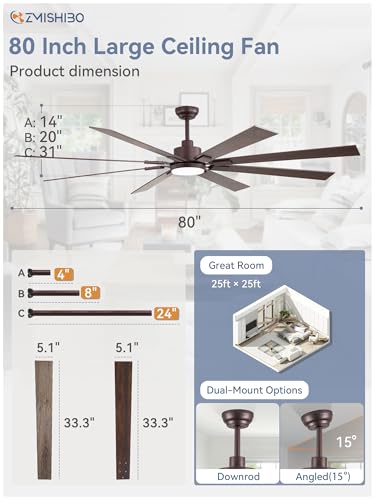 Image of ZMISHIBO 80 Inch Oil Rubbed Bronze Ceiling Fans with Lights and Remote, Indoor /Outdoor Farmhouse Ceiling Fan for Living Room Patio, 6 Speed Reversible Quiet DC Motor, 3CCT, Dual Finish Blades