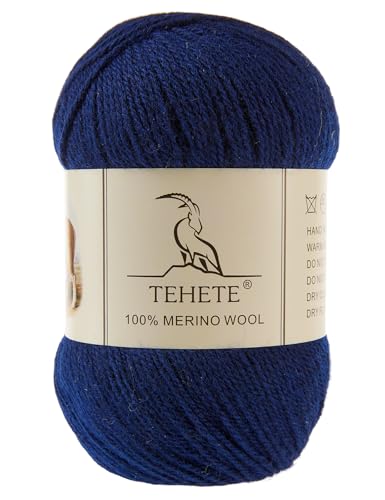 Image of 100% Merino Wool Yarn for Knitting 3-Ply Luxury Warm Soft Lightweight Crochet Yarn(Navy Blue,3Balsl)