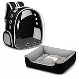 Mochila Pet Panorâmica com Cama, Transportadora Ventilada para Cães até 5kg e Gatos até 6kg, Alças Acolchoadas, Kit Viagem e Passeio (Preta)
