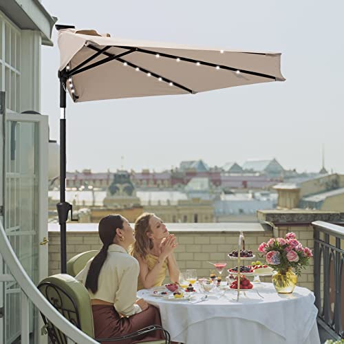 C-Hopetree 9 ft Half Round Outdoor Patio Market Wall Umbrella with Solar LED Lights and Tilt, Beige by C-Hopetree - Image 7