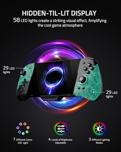 FUNLAB Switch Handheld Controller Hall Effect Compatible with Nintendo/OLED, Luminous Switch Joypad Controller Customizable, Ergonomic Switch One-Piece Joypad Controllers Replacement - 7 LED Colors/Turbo/Mapping