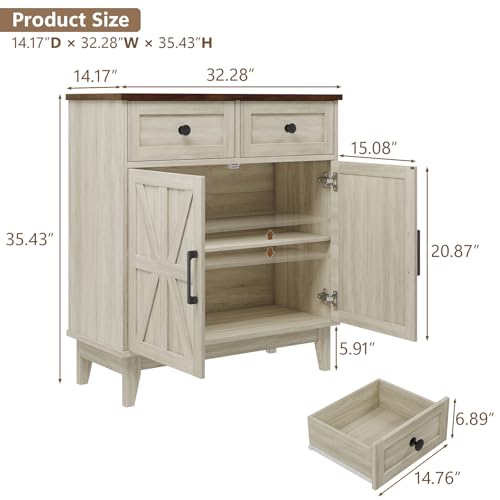 Farmhouse-Storage-Cabinet-with-Barn-Doors-and-Drawers-Freestanding-Kitchen-Pantry-Cabinet-Floor-Cabinet-Buffet-Sideboard-for-Bathroom-Entrance-Area-Living-Room-Walnut-White Farmhouse Storage Cabinet with Barn Doors and Drawers Freestanding Kitchen Pantry Cabinet Floor Cabinet Buffet Sideboard for Bathroom Entrance Area Living Room Walnut White