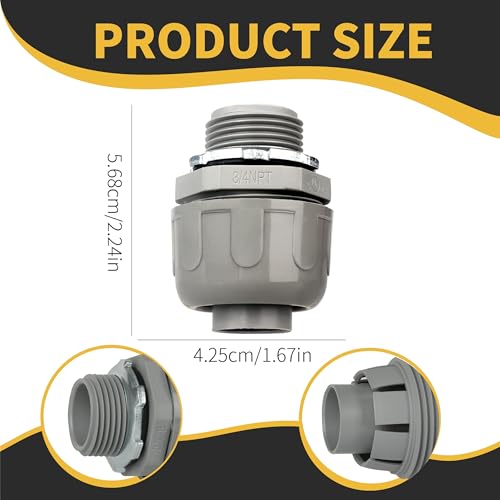 HDHAODA Conduit Connectors, 3/4 Inch Liquid Tight Connector NPT Non-Metallic for PVC Electrical Flexible Conduit Fittings, 180 Degree Straight, UL Listed for Home Outdoor Tubes Tools, Grey (150-Pack) by HDHAODA - Image 3
