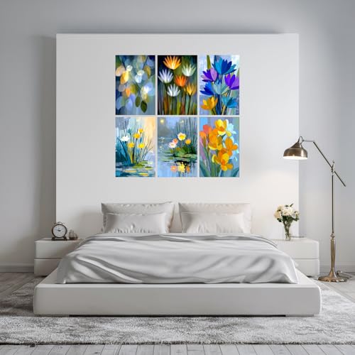 Image of SiddArtify Floral Wall Art Prints Set - Abstract Flower Poster Decor for Living Room Bedroom Office - 8x12 Sticker Pack of 6
