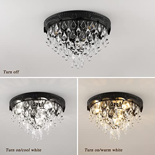 Merexcint Crystal Chandelier Light Fixtures Modern Ceiling Fixture Semi Flush Mount With Matt Black Finish Shade For Hallway, Entryway, Dining Room, Bedroom (Black, 15.75 Inch) (Mx20494) #TOP6