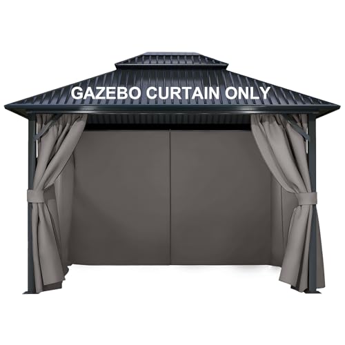 COWVIE 4-Panel 12' x 14' Gazebo Replacement Curtains, Patio Privacy Sidewalls with Double Zipper, Replacement for Outdoor Gazebo Canopy (Curtain Only)