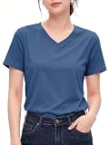 [TACVASEN] vネック レディース 半袖ｔシャツ 夏用トップス 速乾 通気 UVカット スポーツｔシャツ カジュアル ブルーグレー XL