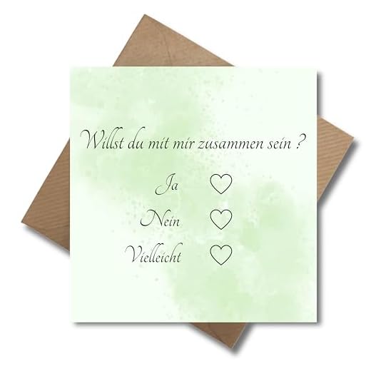 WBdesignz Liebeskarte Willst du mit mir zusammen sein? mit Umschlag – süße Fragekarte zum Ankreuzen, romantisch & verspielt - zartgrünes Design für Verliebte - quadratisch (125 x 125 mm)