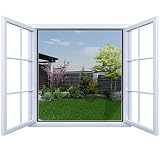 Fliegengitter Fenster Kinderleichte Montage, Insektenschutz Fenster ohne Bohren und Zuschneidbar, Mückennetz Fenster mit Starkem Klettband und Zuschneider Inklusive,Schwarz