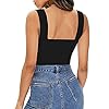 MANGOPOP-Womens-Square-Neck-Sleeveless-Tank-Top-Long-Sleeve-Bodysuits-Jumpsuits MANGOPOP Tank Top Bodysuit for Women Square Neck Sleeveless Body Suit(Medium,Black)